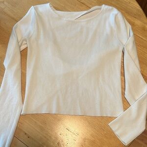 open back criss cross white sweater, size small